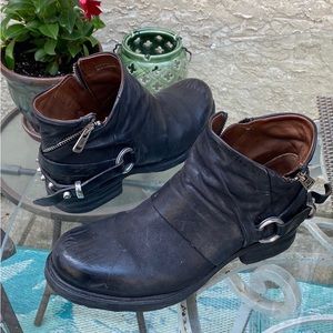 A.S.98 Black Leather Ankle Boots with Studded Detail and Side Zipper